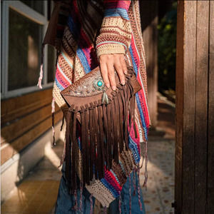 Turquoise Tassel Clutch Wallet Bag